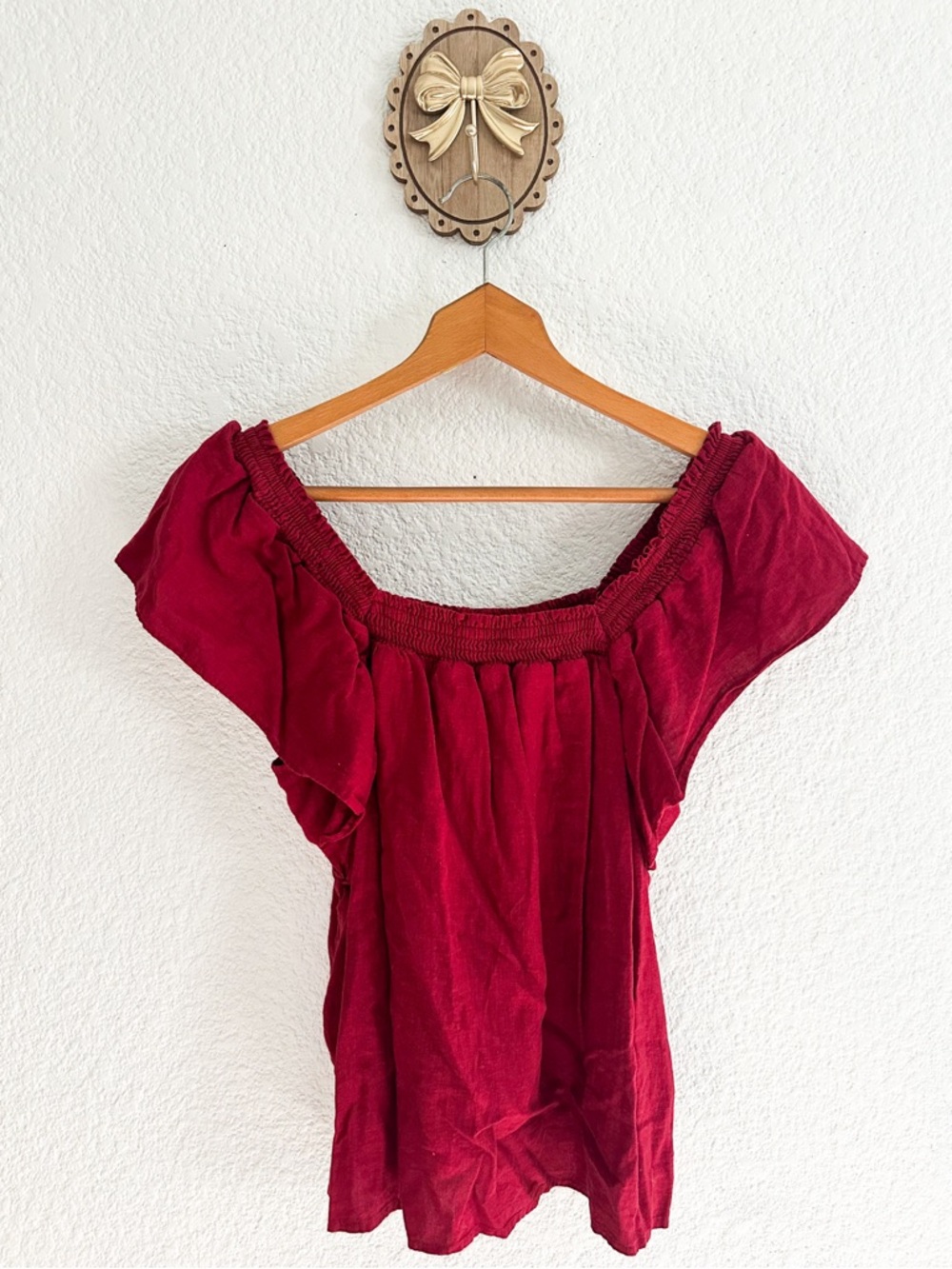 a new day Off-Shoulder Burgundy Peasant Top